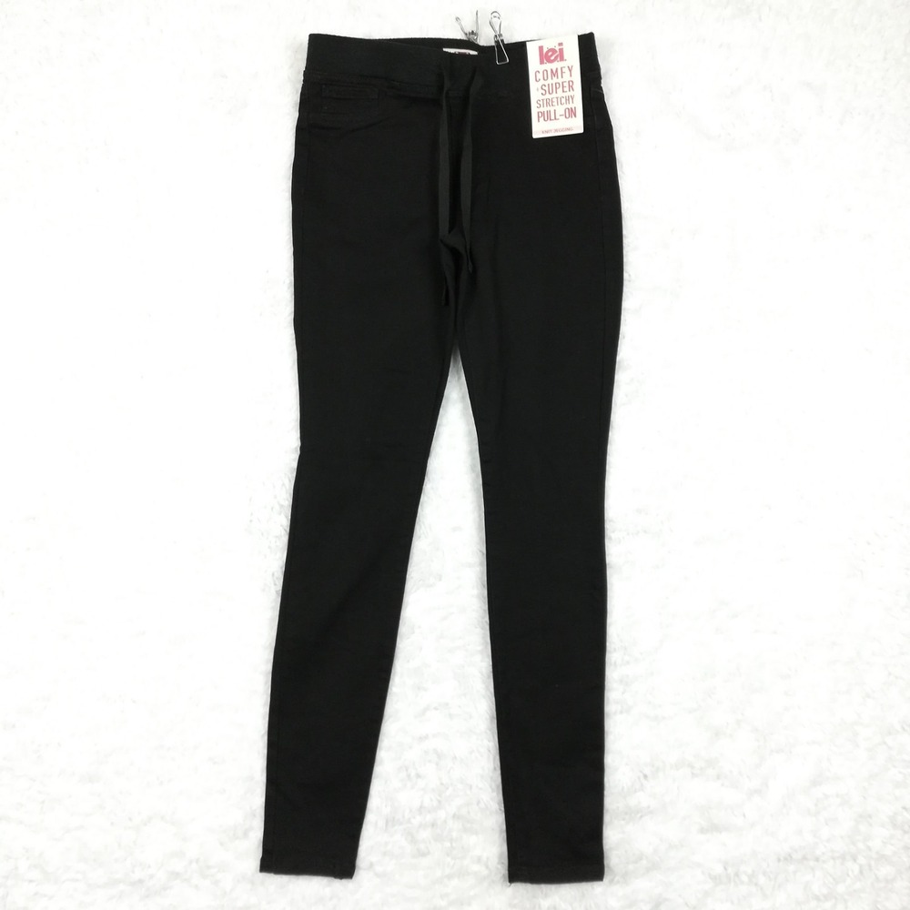 Lei Womens Pants Jeggings Comfy Super Stretch Pull On Black Knit Junior M New